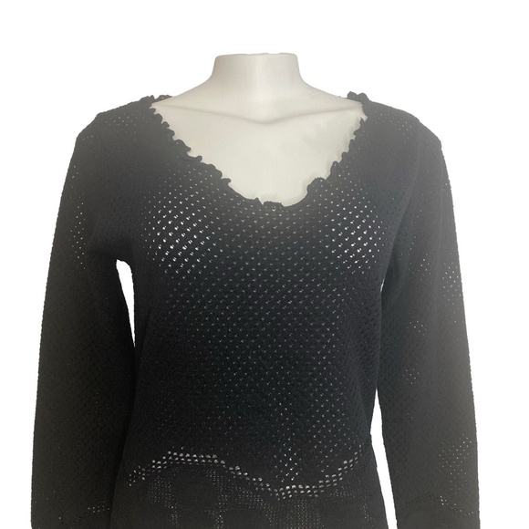 Le Donne Di Mariella Aburani Y2K Italian Designer Wool Mesh Lettuce Edge Sweater - Picture 5 of 16